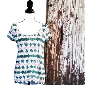 Chip & Pepper Crocheted Top Green Palm Tree Print Size S